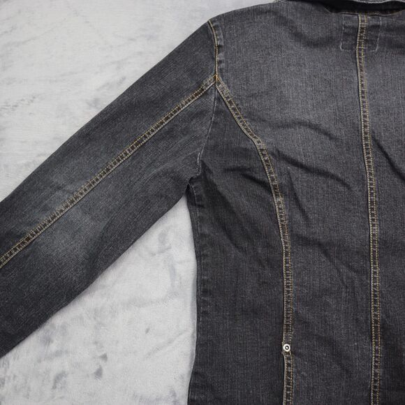 Gloria Vanderbilt Jacket Womens M Black Denim Long Sleeve Two Button Outwear - Picture 16 of 16